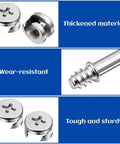 Close-up of thickened, wear-resistant Cam Lock bolts and screws from the 25 Piece Furniture Cam Lock Bolts And Screws With Eccentric Cams Self Tapping Pins.