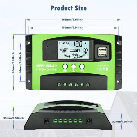 60A MPPT Solar Charge Controller With 12V And 24V Auto Tracking, LCD Display, Dual USB Ports, And Multi Load Modes, Timer Settings