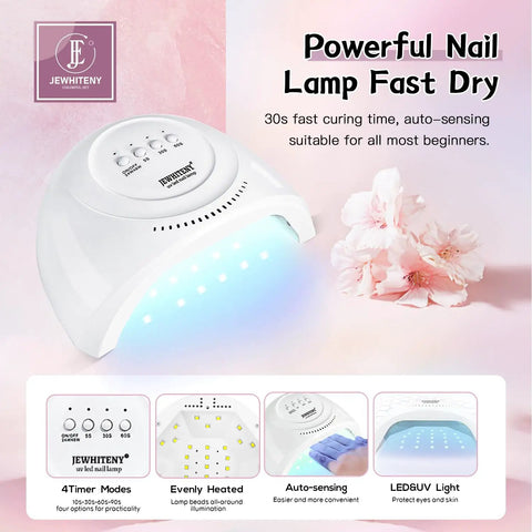 27 Colors Gel Nail Polish Kit With UV And LED Light Lamp For At Home Manicures, showing UV lamp with timer and LED lights