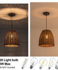 Farmhouse Rattan Pendant Lighting 11.81 Inch Woven Wicker Ceiling Fixture For Kitchen Island Dining Room Bedroom And Foyer Rustic