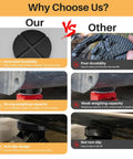 Comparison chart showing benefits of Heavy Duty Rubber Floor Jack Pad For Pinch Weld Frame Rail Protecting Your Car Frame During Lifts With No Slip Grip And Slip Resistant Crush Proof Stability For Safe Easy Jacking over a competitor's pad.