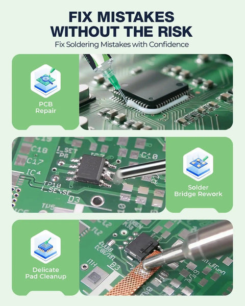 No Clean Rosin Flux Paste And Desoldering Wick Kit For Precise PCB Repairs showcasing PCB repair, bridge rework, pad cleanup