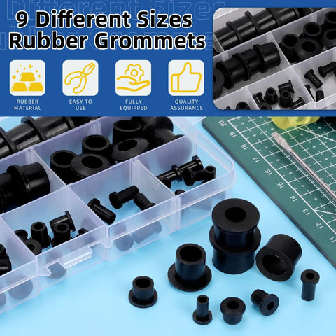 72 Piece Rubber Grommet Set T Type Small Top Hat Grommets Waterproof for Wire Holes Automotive with storage box