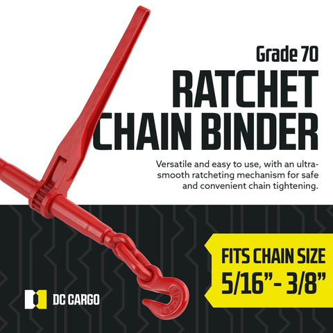 Heavy Duty Built Tough Ratcheting Chain Binder Set For Secure Tie Downs Fits Five Sixteenths To Three Eighths Inch Chain 9200 LB