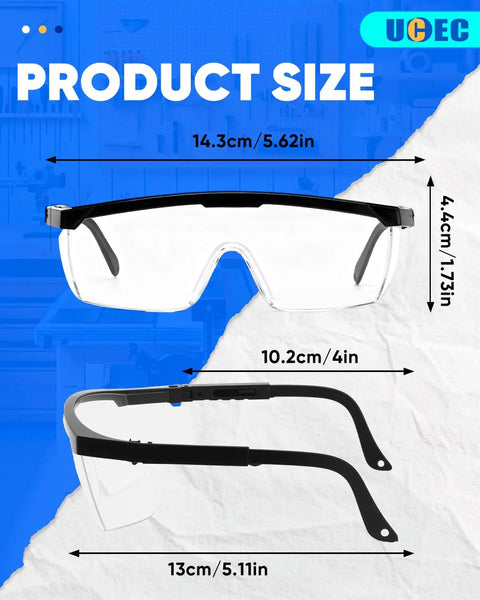 Product size details of Heavy Duty Clear Safety Glasses With Built Different Eye Protection And Razor Sharp Lenses.