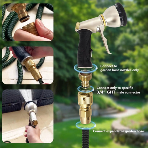 Brass Flexible Garden Hose Repair Kit With Quick Connector Collapsible Hose Adapter For Three Quarter Inch GHT Female