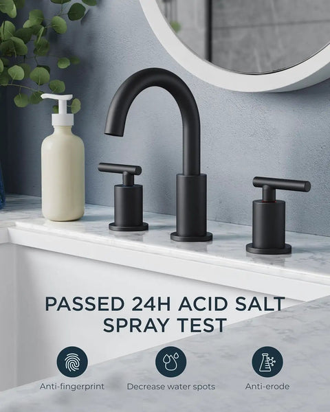 Oil Rubbed Bronze 3 Hole Widespread Bathroom Faucet With Pop Up Drain No Drip, 8 Inch, Antique Vanity Tap With CUPC Supply Hoses