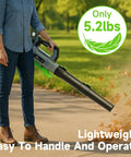 Person using Cordless Leaf Blower With 2x 5.0Ah Batteries And Charger 21V Lightweight Battery Powered Blower for yard cleaning
