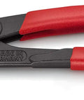 Close-up of one plier from Four Piece Pliers Set With Red And Blue Handles In Foam Tray For Garage Workbench And Tool Cart, Basic V15 Kit.
