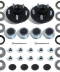 Trailer Hub Kit 5 On 4.5 Inch 2000 Lb Axle 5 Lug Trailer Hub Fits 1 Inch And 1-1/16 Inch Spindles Includes Extra Dust Cap And Rubber Plug 2 Sets With Two Grease Seal Sets For Easy Maintenance with 34 pieces including hubs, seals, caps, and lug nuts