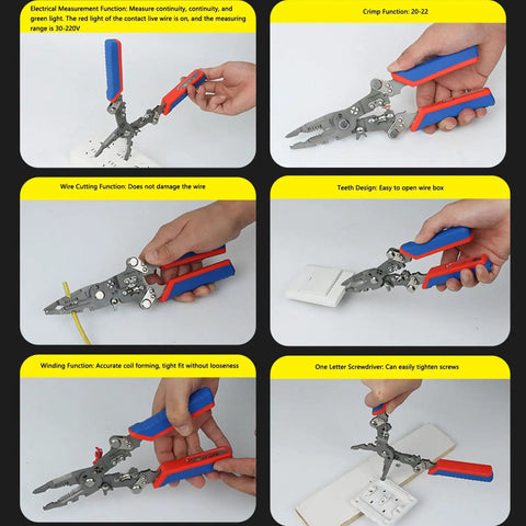 Ftvogue 16 In 1 Multifunctional Wire Stripping Pliers Folding Tool For Cutting Crimping And Twisting Cables used for wire cutting and crimping.