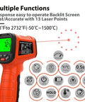 Non Contact Infrared Thermometer Gun With 50 To 1 Distance To Spot, 13 Laser Points, And Wide Temperature Range display