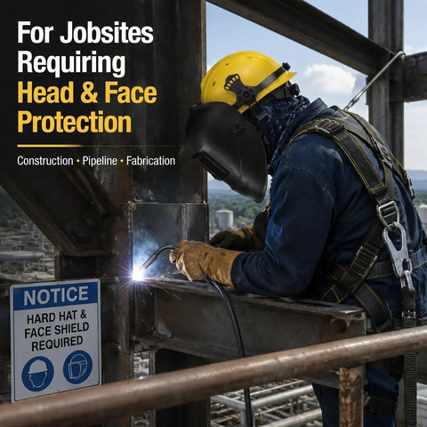 Premium Heavy Duty Welding Helmet Adapter Quick Release Hard Hat Mount No Sweat Install For Auto Darkening Mask on worker welding.