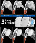 Filtered Shower Head For Hard Water With High Pressure, 3 Modes Plus Handheld Spray, mineral beads visible, 3 spray settings.