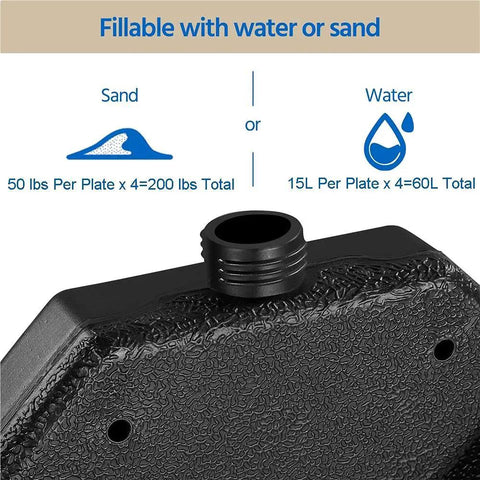 Heavy Duty 4 Piece 200Lb Beefy Cantilever Offset Umbrella Base fillable with water or sand, HDPE construction detail