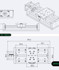 Technical drawing of Beefy 200mm Travel CNC Linear Stage X Y Z Cross Sliding Table, dimensions and details labeled in mm.