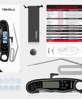 Instant Read Meat Thermometer With Dual Probe 2 In 1 Digital Kitchen Thermometer with accessories including temperature guide.