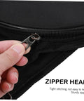 Close-up of the zipper head on a Road Ready Portable Dumb Drum Bag For Silent Practice Pad Storage In Slick Oxford Fabric.