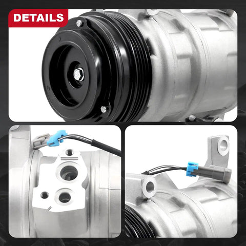 AC Compressor With Clutch Kit For Chevy Silverado Tahoe Suburban Sierra Yukon 1500 Trucks close-up of clutch and fitting details.