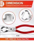 Washer Hose Pliers For Easy Inlet Hose Installation And Removal, Pro Grade Tool For Most Washers, Boss In Tight Spaces, Red, with dimensions 8.7x1.38 inches.