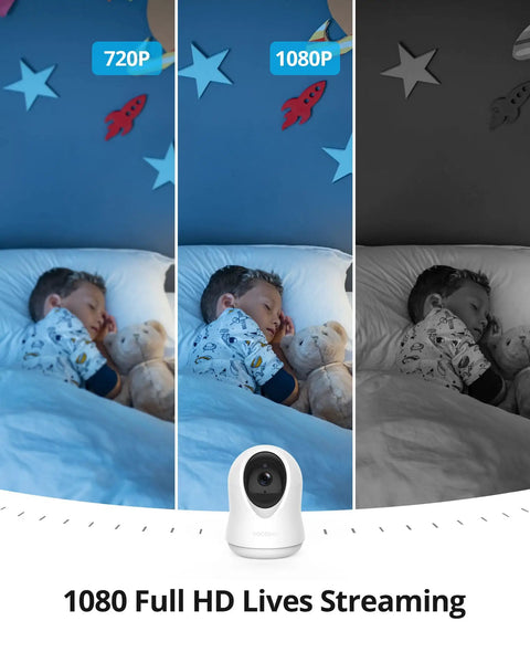 Indoor Security Camera 1080P Pan Tilt IP Camera With Night Vision showcasing video quality difference in baby monitoring