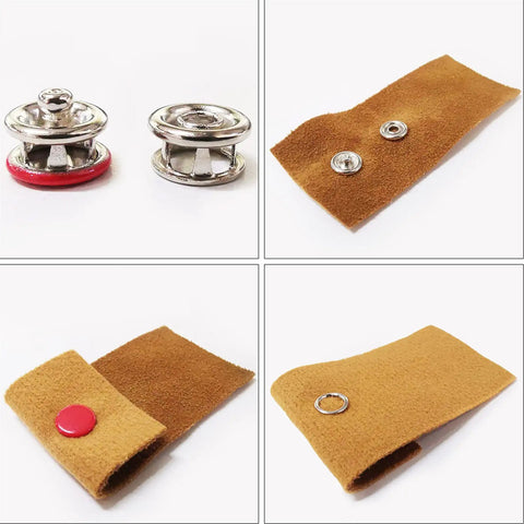 100 Pcs Colorful Brass Snap Fasteners Kit For Crafting, Sewing, And Leather Making, Rustproof And Durable, Easy Installation, Includes Hollow And Solid Male And Female Snaps, Great For DIY Projects on leather swatches