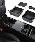 Tesla Model Y And Model 3 Center Console Organizer Tray Kit With Cup Holder Armrest Hidden Storage For 2024 2025 2026