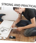 Person installing noise-reducing rubber toggle latches for storage boxes and cabinets with tools