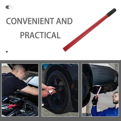 Heavy Duty Red Floor Jack Handle Extension And Jacking Pole Lever With Slick Coating For Quick Setup And Easy Pumps, used for tire and engine work.