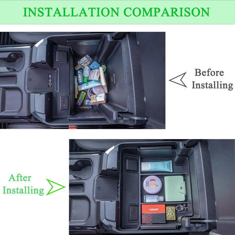 Full Center Console Organizer With Wireless Charging For 2022 2023 2024 2025 2026 Chevy Silverado And GMC Sierra installation comparison