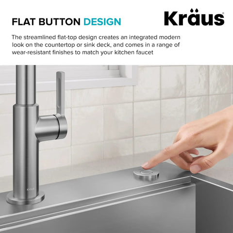 Garbage Disposal Air Switch Kit In Spot Free Stainless Steel with push button on modern kitchen sink