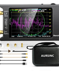 NanoVNA H4 Vector Network Analyzer V4.4 with four inch HD touchscreen and included accessories in EVA hardshell case.