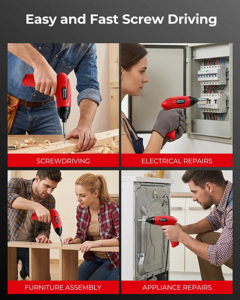 Compact 3.6V Cordless Screwdriver Kit With 50 Piece Bit Set Rechargeable 6 Nm Torque TypeC Fast Charging In 1.5 Hours Lightweight Workhorse Power Tool For Furniture Assembly And Home DIY Red in use for furniture and appliance repairs