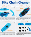 Must Have Ultimate Chain Cleaner Kit for Bikes with scrubber brushes, gear scraper detail brush on blue plastic design