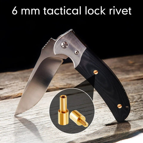 Beefy Brass Bolt Fasteners Set, 20 Pieces, 6 mm Head Diameter Blind Rivets For Knife Making And EDC Handle Pins on knife handle