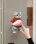 Hand touching 2 Pack Cat Themed Door Stopper Wall Protectors with Adhesive Cute Cartoon Cat Design on wall