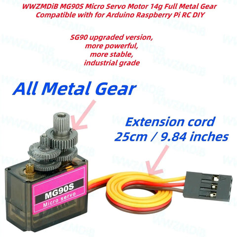 3 Pack MG90S Micro Servo Motors 14g Full Metal Gear High Torque with Extension Cord Shown for Arduino Raspberry Pi RC DIY