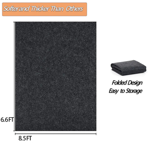 6.6 By 8.5 Foot Garage Floor Mat For Under Cart And Golf Cart Parking Oil Spill Mat With All Weather Backing Non Slip Reusable And Washable Rug For EZGO Club Car Yamaha ATVs Go Karts, showing dimensions and folded design