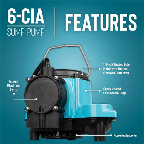 Automatic Submersible Sump Pump 115 Volt 1/3 HP Cast Iron, 2760 GPH With Integral Diaphragm Switch, 10 Foot Cord, Blue Unit