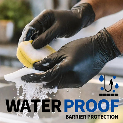 Black Nitrile Gloves X Large 100 Count Disposable, Chemical Resistant, Powder Free, Latex Free Medical Exam Gloves being used for washing.