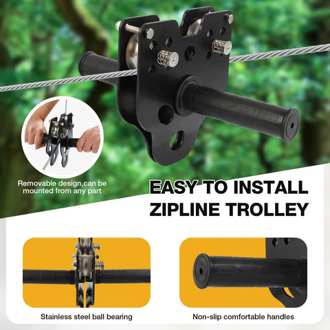 Backyard Zip Line Kit For Kids And Grownups Up To 400 Lbs Quick Tighten Zipline With Rust Proof Removable Trolley close-up