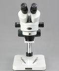 Dissecting Stereo Microscope With Ninety X Zoom For Inspection And Detail Crisp Widefield Optics Two And A Half Inch Eyepoint Eight Inch Working Distance Built For Lab Homework And Precision Craft Work white all-metal stand, front view
