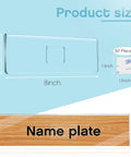 Clear Acrylic Wall Name Plate Holders 15 Pack 2 X 8 Inches with size and adhesive tape shown
