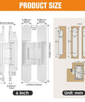 Image showing dimensions and measurements of 6 Inch Hidden Door Hinges Concealed Invisible Joint Hardware for installation.