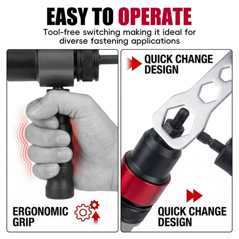 Turn Any Drill Into A Power Rivet Gun With This M3 To M8 Electric Rivet Nut Adapter Kit showing ergonomic grip and quick-change design