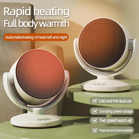 Electric Space Heater And 2 In 1 Fan Combo 1200W Portable Desk Heater with PTC Ceramic, showing two heaters on a table.