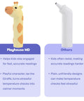 Giraffe Themed No-Touch 3 In 1 Baby And Kids Thermometer For Infants With Quick Forehead Ear And Body Temp Readings, Kid Friendly Design To Keep Toddlers Chill During Temp Checks. giraffe-shaped plastic thermometer shown beside plain model comparison