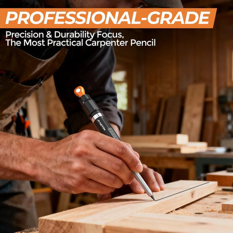 Must-Have 7-In-1 Magnetic Carpenter Pencil With Built-In Sharpener Deep Hole Marker 2.8mm Lead Includes 10 Refill Leads And Magnetic Pickup Tool For Construction And Woodworking Marking