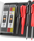 Real Talk This Workhorse Carpenter Pencil Set Is Built Sick For The Daily Grind Marks Crisp Wood Lines Includes Pocket Sharpener Rugged Holster Spare Refills And Grippy Comfort, presented in a clear storage case.