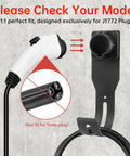 EV Charger Wall Mount Kit With J Hook Cable Holder For SAE J1772 Connectors shown on wall with white plug fitting.